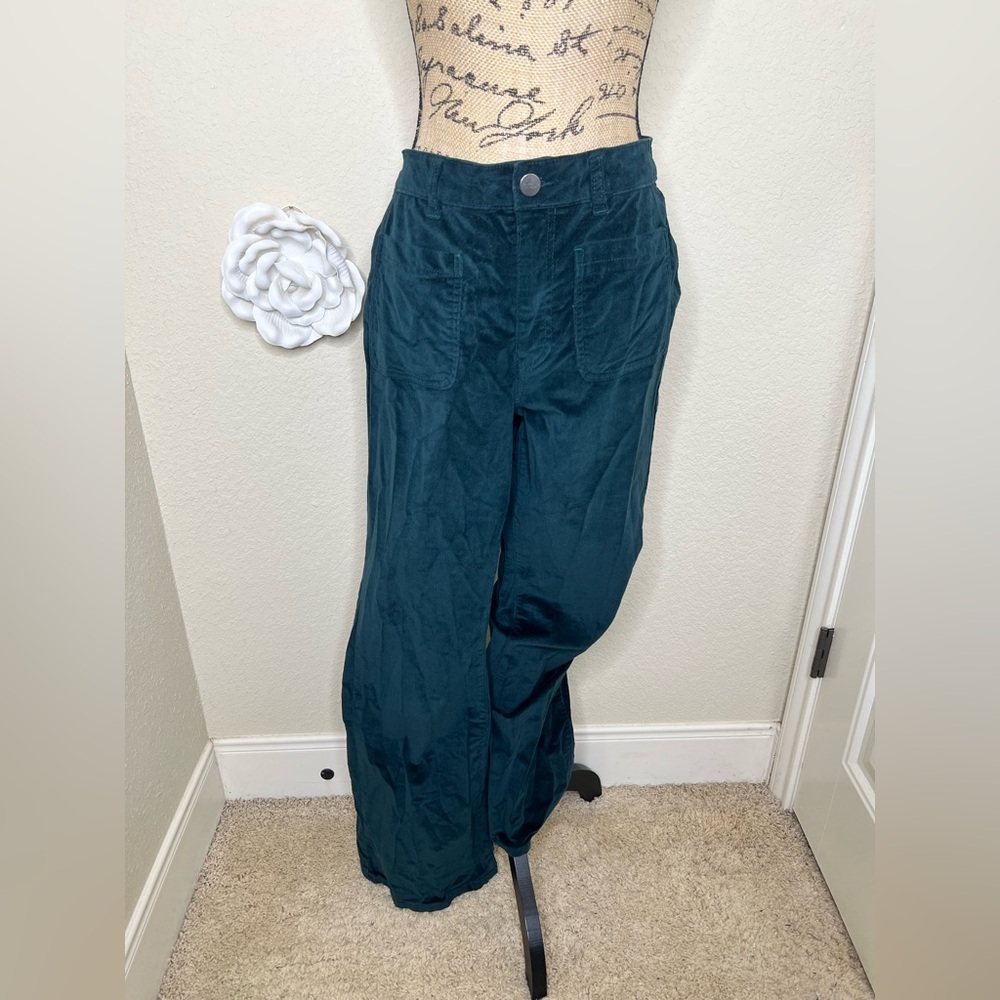 NTM: Jones New York High Waist Flare Leg Velvet Velvour Teal Green Pants Size 12